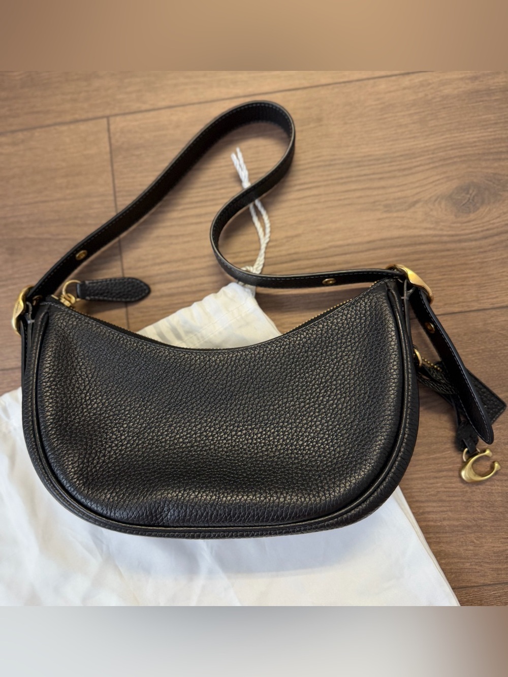 Coach Luna Black Pebbled Leather Shoulder Bag with Gold Hardware - Picture 2 of 12